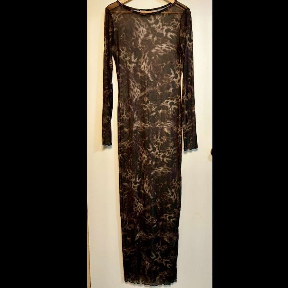 WITCHY SHEER MESH EXTRA LONG MAXI LONG SLEEVE TUBE DRESS, SZ 8